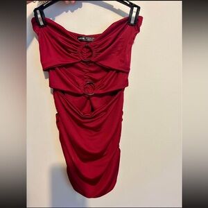 Strapless Red Scrunchy Dress/Bathing Suit Cover (XS)